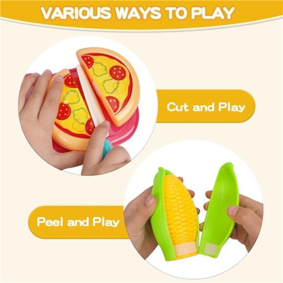 Pretend Play Food Sets for Kids Kitchen 61Pc, Storage Basket Cutting Toy Food - Picture 4 of 6